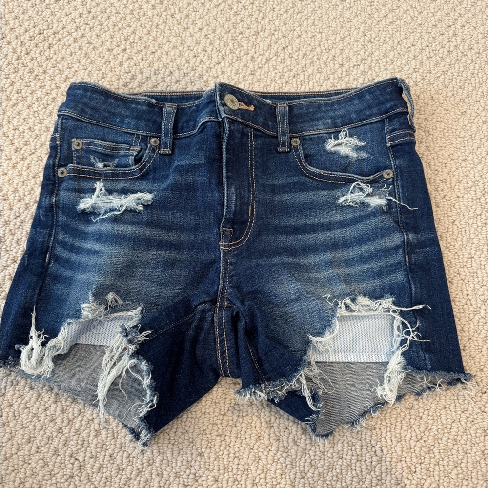 American Eagle Outfitters Blue Distressed Jean Shorts